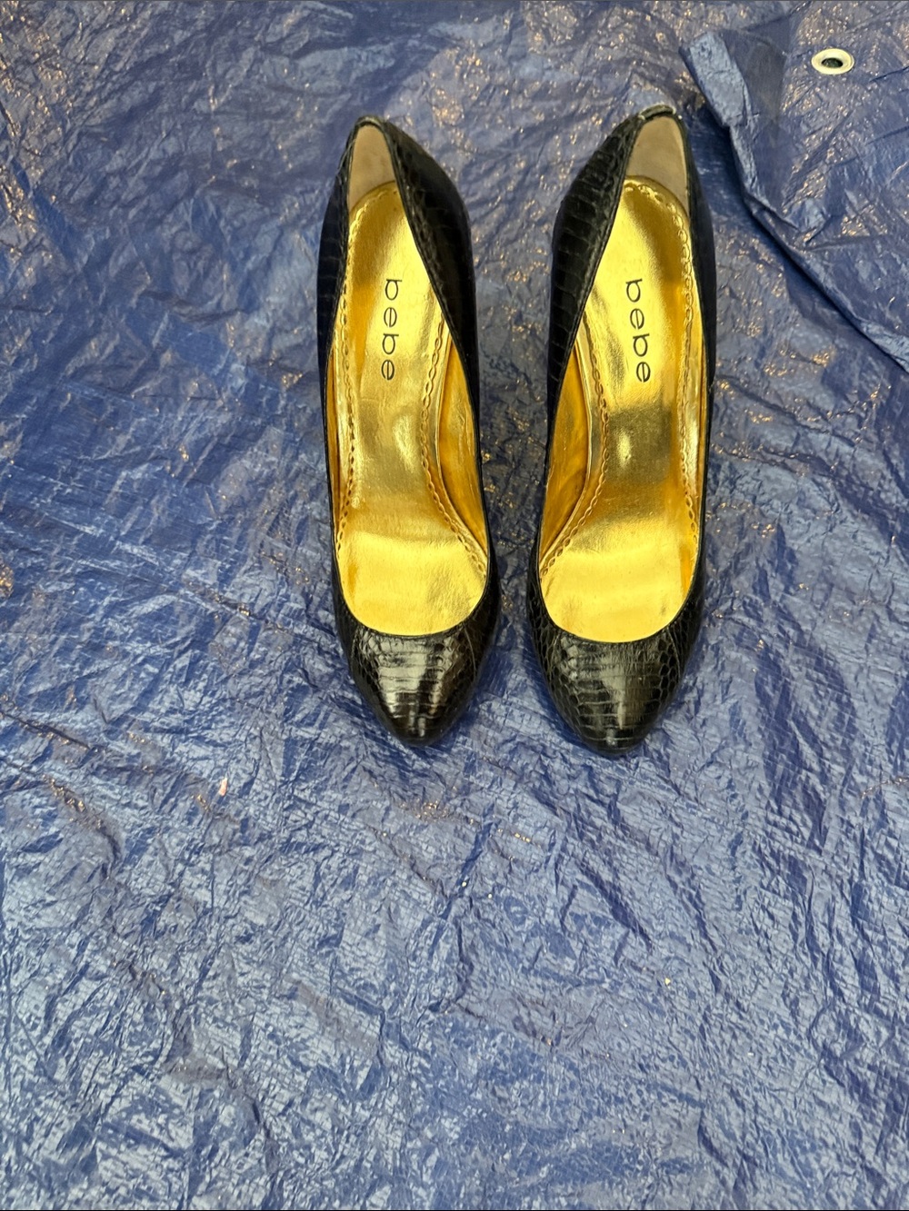 bebe Black Croc-Embossed Pointed Toe Pumps